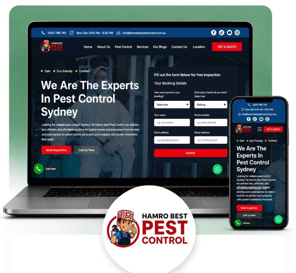 Responsive Hamro Best Pest Control website project displayed on desktop and mobile devices, showcasing modern website design and development.