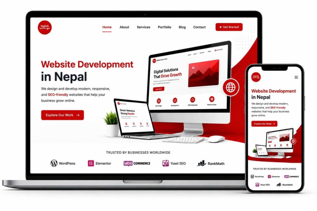 Modern website development project in Nepal by Kedar Shrestha, displayed on desktop and mobile devices with a responsive web design layout.